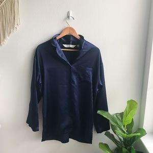 Victoria's Secret Satin Pajama Top Dark Blue